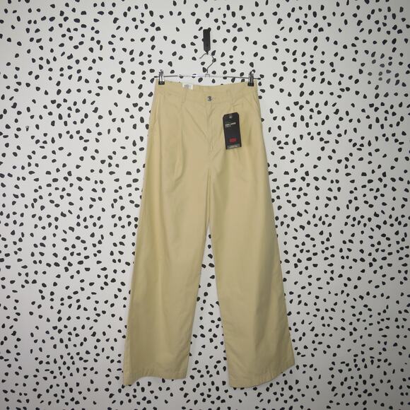 Levi’s Khaki Pleated High Loose Wide Straight Leg Trouser Pants - Picture 2 of 12
